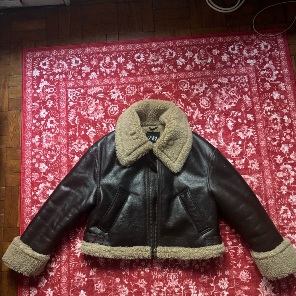 Zara Dark Brown Teddy Jacket with Cream Accents